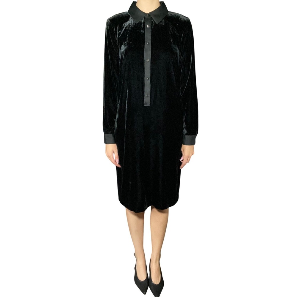 NWT Talbots Whimsigoth Black Crushed Velvet Satin Collar Shift Dress Velour - M - Picture 10 of 10